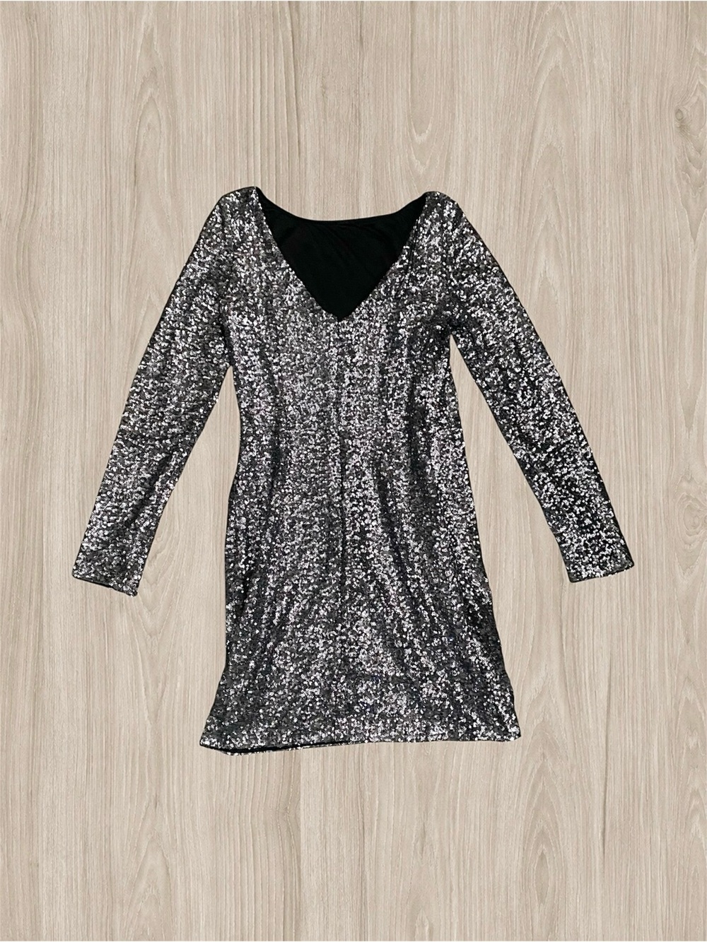 Aidan Mattox Black Sequin Long Sleeve Mini Dress
